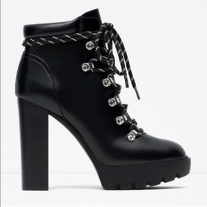 Zara lace up black biker platform boots/booties